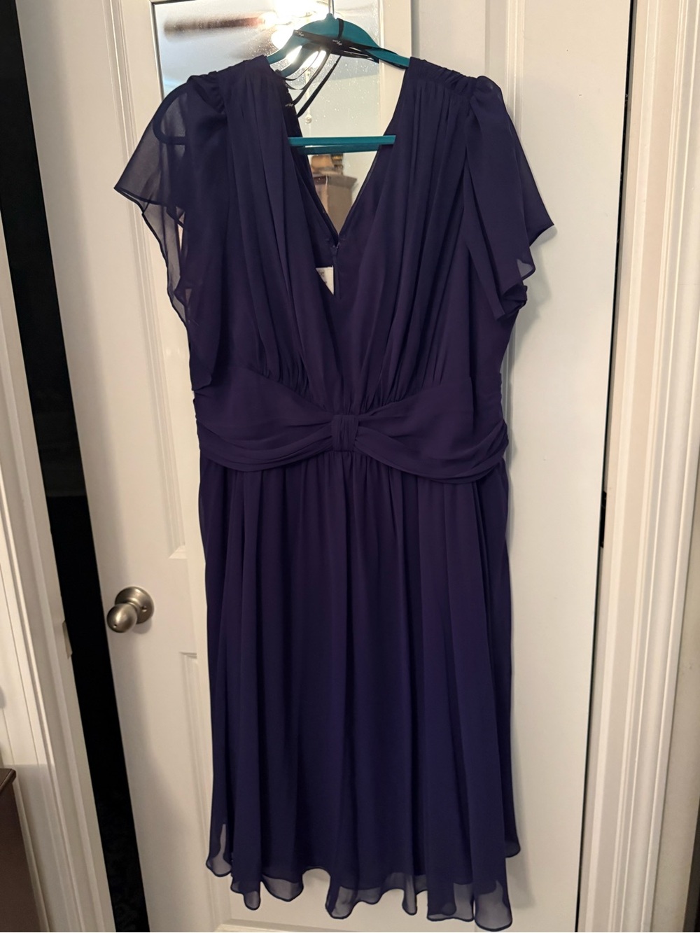 Suzi Chin for Maggy Boutique Plum Chiffon V-Neck Midi Dress